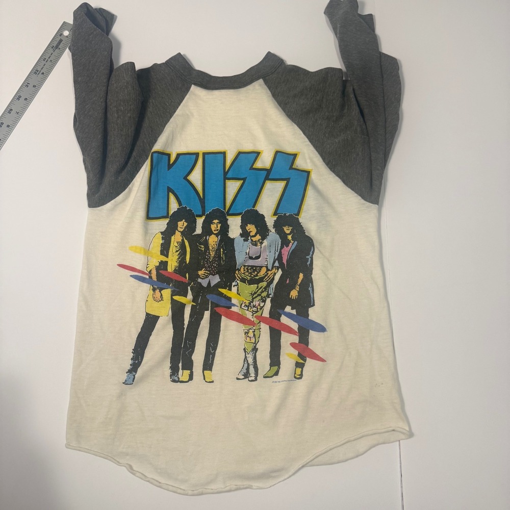 Vintage 80s KISS Asylum World Tour 1985 1986 Raglan Band Shirt Signal Medium